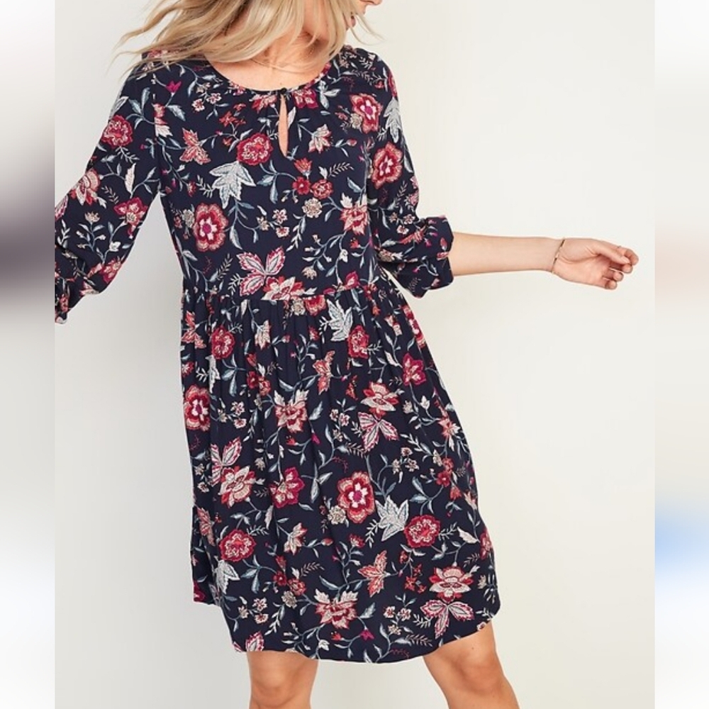 Old Navy Blue Floral Dress Spring Summer Cottagecore Boho